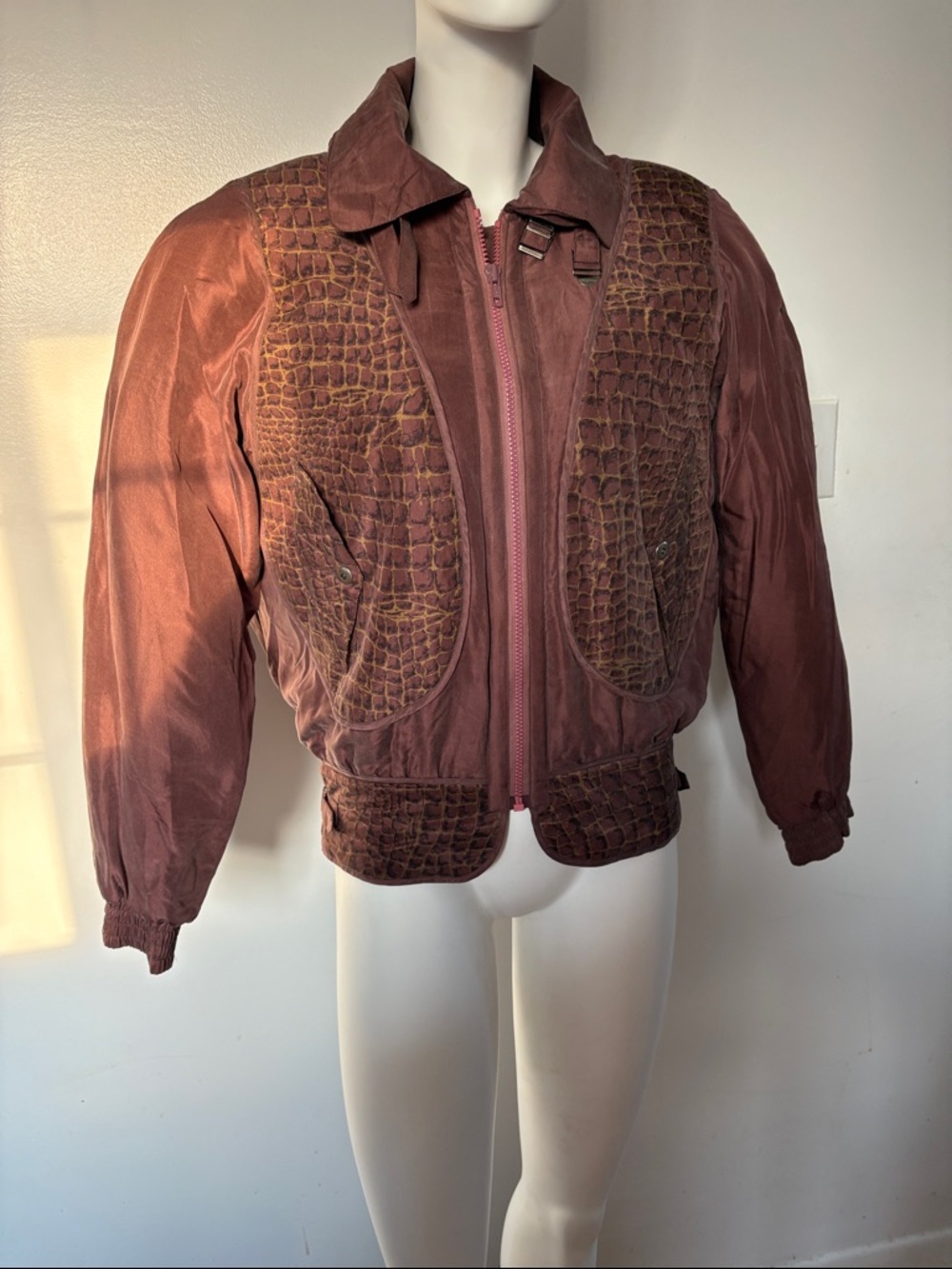 Diane Gilman Mauve Croc-Textured Bomber Jacket